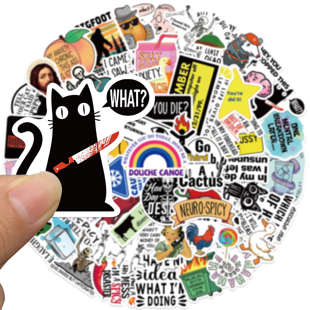 50pcs Funny Cartoon Snarky Cat MEME Stickers Decals Phone Scrapbook Skateboard Suitcase Refrigerator Graffiti Aesthetic Stickers
