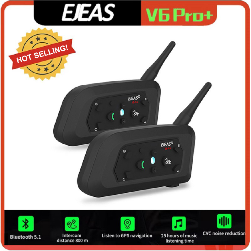 EJEAS V6 Pro + Moto Bluetooth Casco Auricolare Interfono Comunicatore 1200m Interfono Per 6 Piloti IP65 Musica Impermeabile
