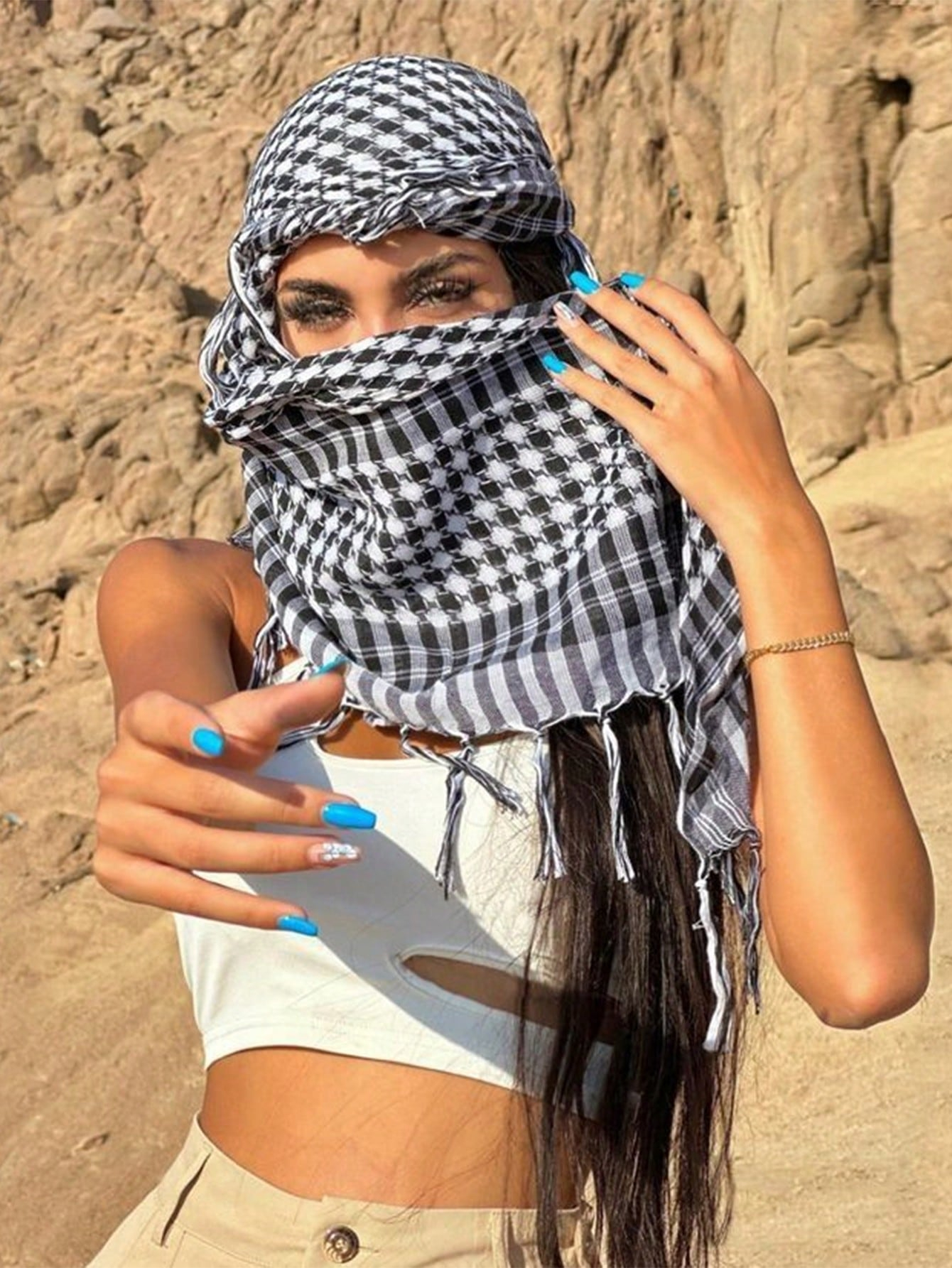 Wüste Quadratisches Kopftuch Arabisch Sonnenschutz Winddicht Unisex Quaste Schal Schal Abaya Zubehör Hijab Frauen Schleier Mode