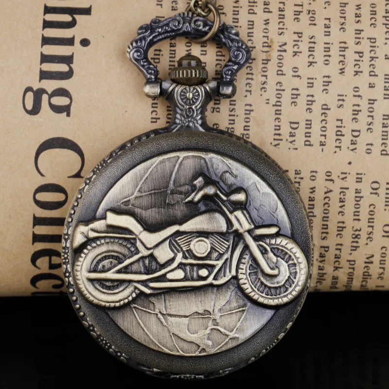 Vintage Bronze Motorrad Design elegante Vintage Taschenuhr Kollektion dekoriert Geschenk Halsketten für Männer und Frauen