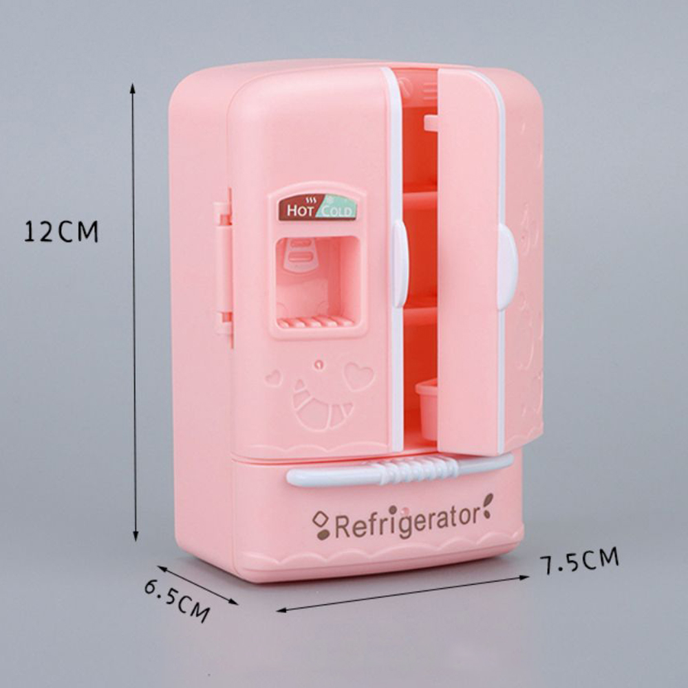 かわいいシミュレーションマイクロフィルム家具両開き冷蔵庫 1:12 ドールハウスキッチンモデルの装飾女の子の誕生日プレゼント