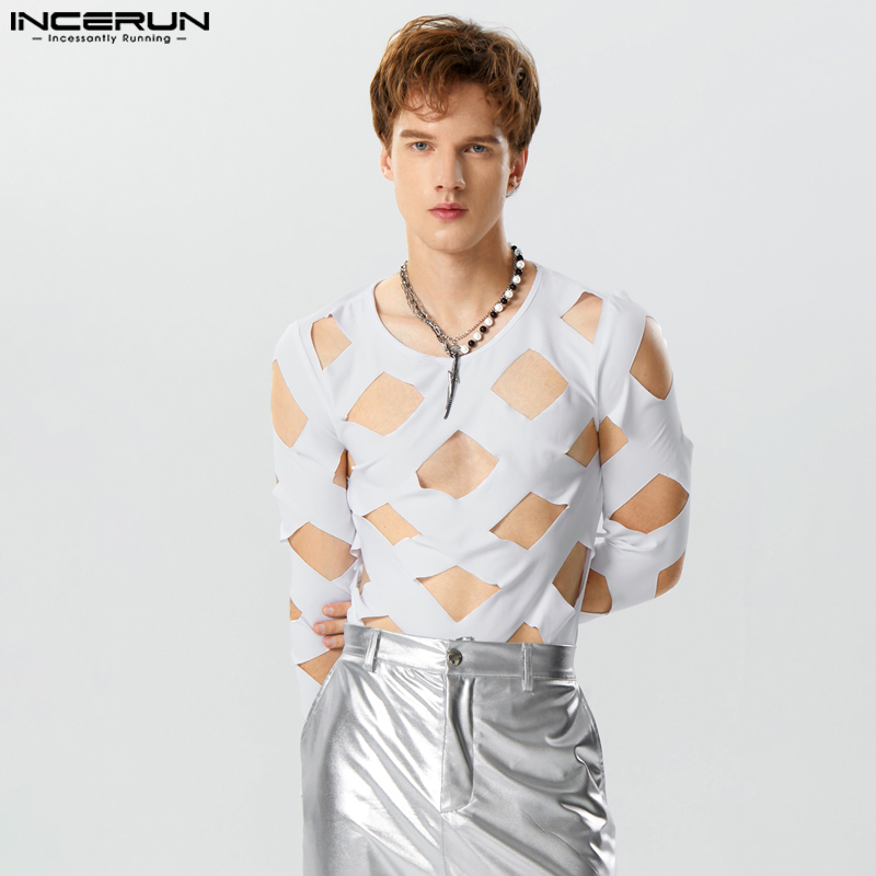 Боди INCERUN мужское однотонное, с круглым вырезом и длинным рукавом