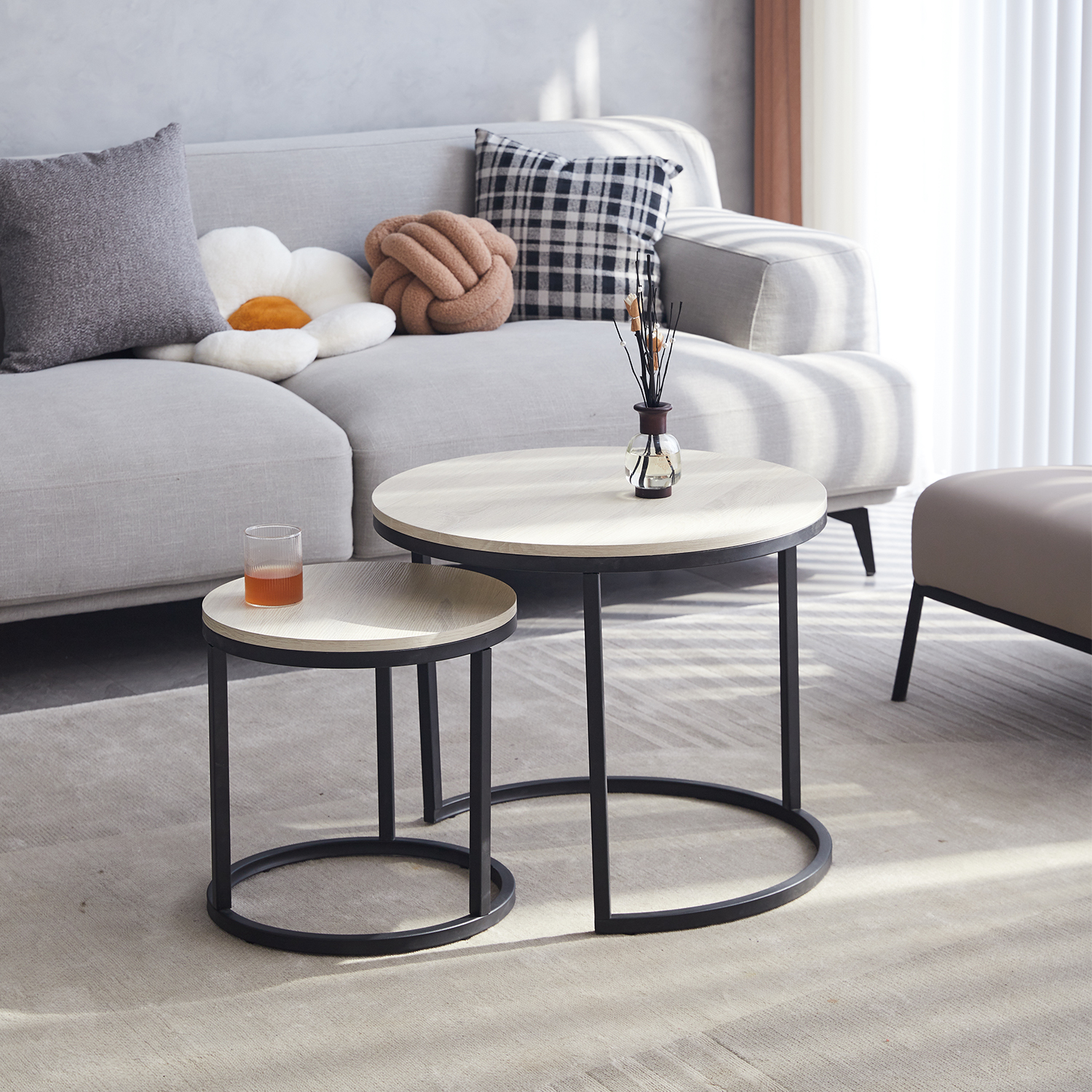 EGOONM 2 Stücke Nordic Couchtisch 2 in 1 Runde Kombination Büro Teetisch Moderne Minimalistische Hause Sofa Ins Beistelltisch Wohnzimmer