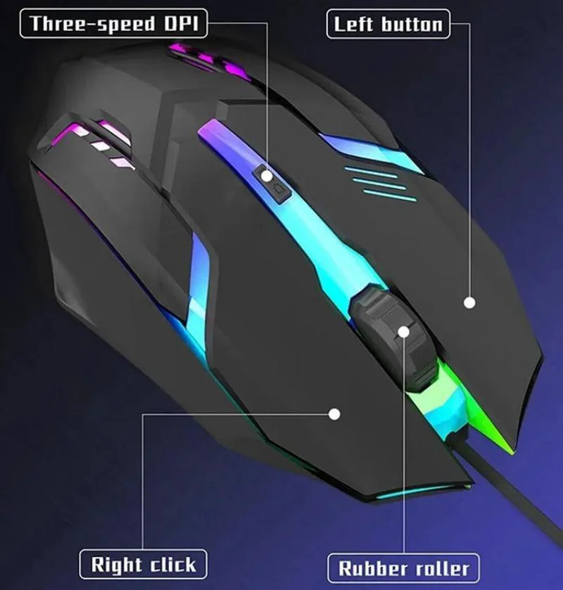 2025 Ultimo mouse da gioco ergonomico di alta qualità per computer desktop e portatili, mouse retroilluminato USB RGB a 4 pulsanti