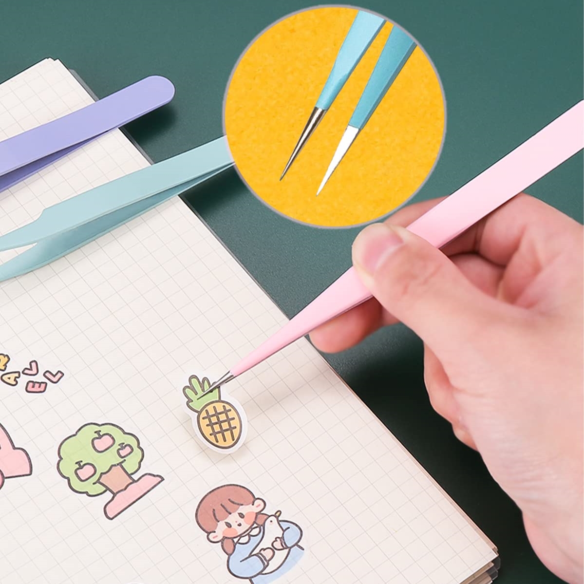 Multifunktionale Pinzetten mit gerader und gebogener Spitze für Scrapbooking, Aufkleberpinzette zum Basteln