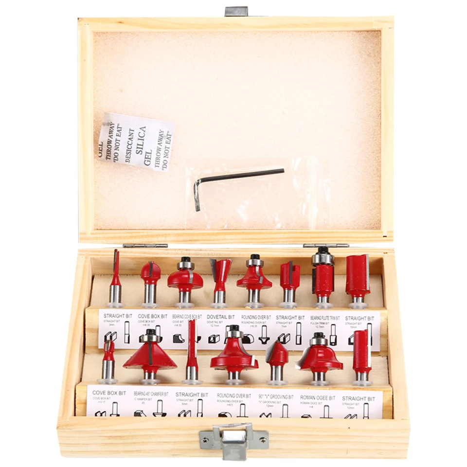 15-teiliges Fräser-Set für Holzfräser, Holzbearbeitung, elektrischer Trimmer, Holzfräsen, Gravieren, Schlitzen, Trimmmaschine