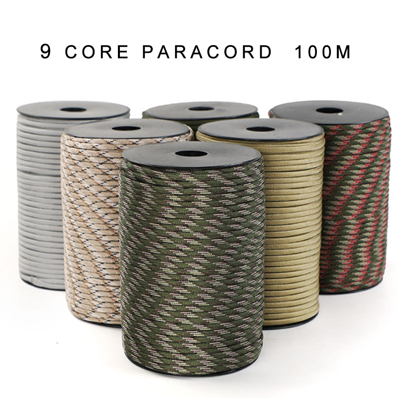 100 m 550 Militarärs tandard 9-Core Paracord Rope 4 mm Outdoor Fallschirm schnur Überleben Regenschirm Zelt Lanyard Riemen Wäschelei