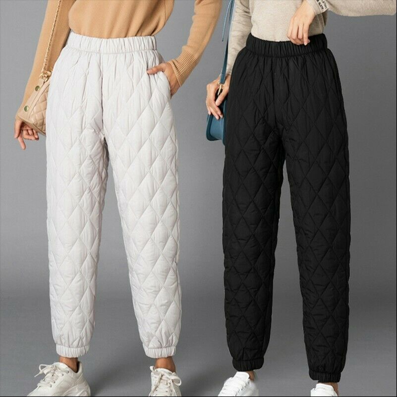 Frauen Winter Warme Daunen Baumwolle Hosen Gepolsterte Stepp Hosen Elastische Taille Casual Hosen