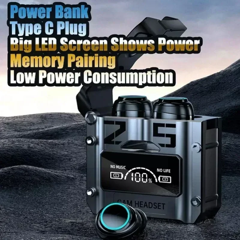 TWS Oryginalne słuchawki Bluetooth M25 Bezprzewodowe słuchawki z wyświetlaczem LED Stereofoniczny zestaw słuchawkowy Sterowanie dotykowe Słuchawki douszne Redukcja szumów