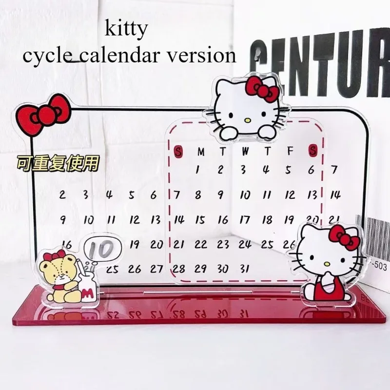Sanrio Hello Kitty Calendar Cute Acrylic Ornament Kitty Recycling Reusable Calendar Ins Note Board Desktop Essential Gift