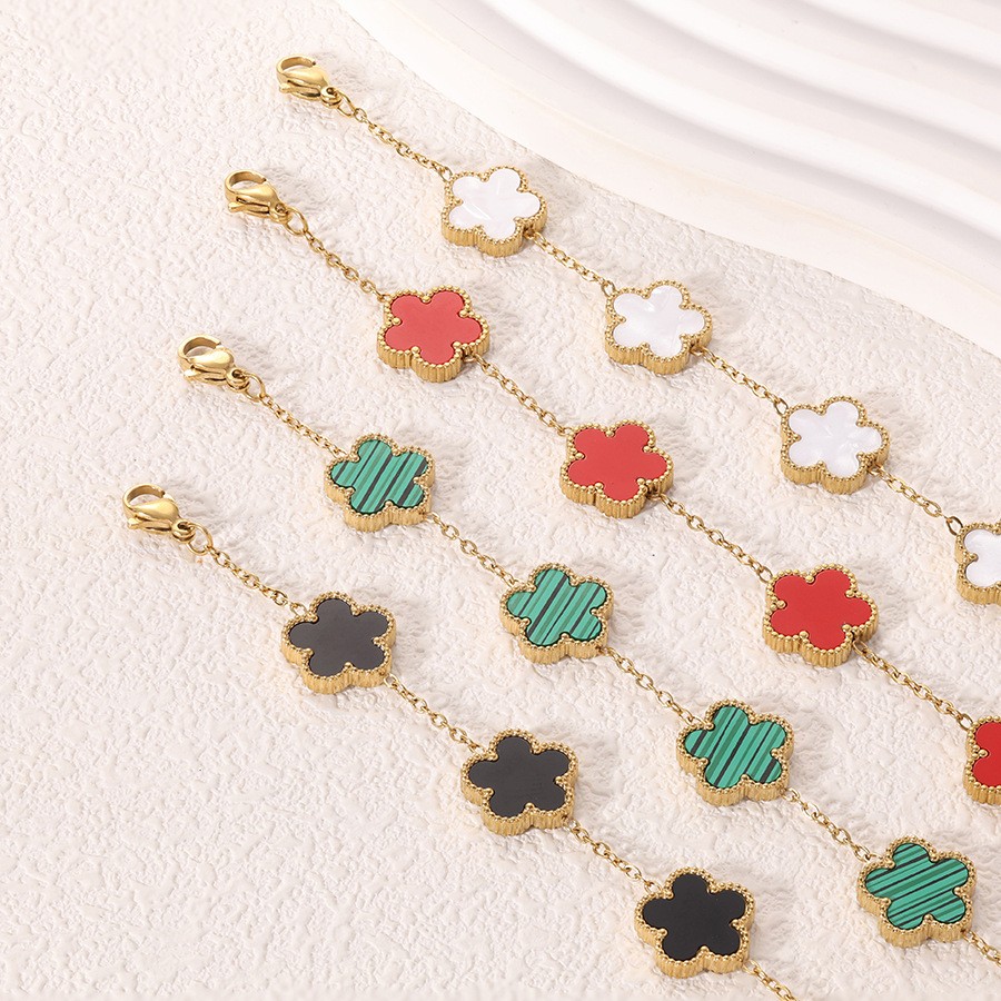 1 ชิ้นสแตนเลสZircon Mother-Of-Pearlสร้อยข้อมือดอกไม้ห้าใบสําหรับผู้หญิง,เรียบง่ายและแฟชั่นสวมใส่ทุกวันเครื่องประดับ