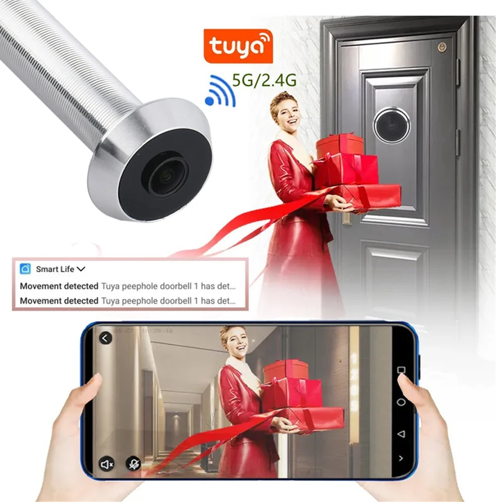 15.8mm Night IR Smallest 5G Wifi Tuya Video Peephole Wifi Camera Motion Detection Door Viewer Video-eye Wireless Home Security