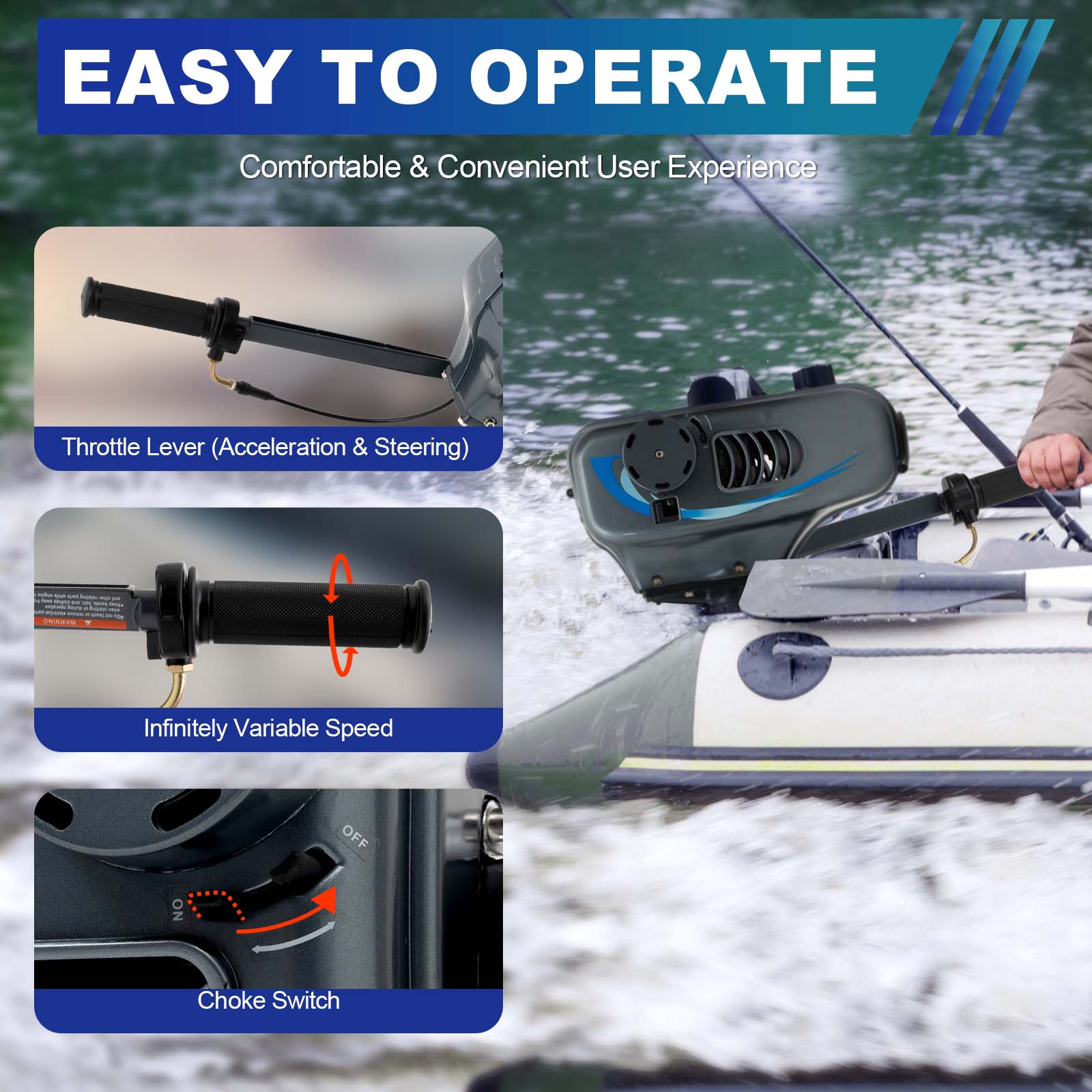 2 Stroke Gasoline Engine Half Water-cooling and Air-cooling  System Grey 3.5HP 49cc Boat Outboard Motor Short Shaft