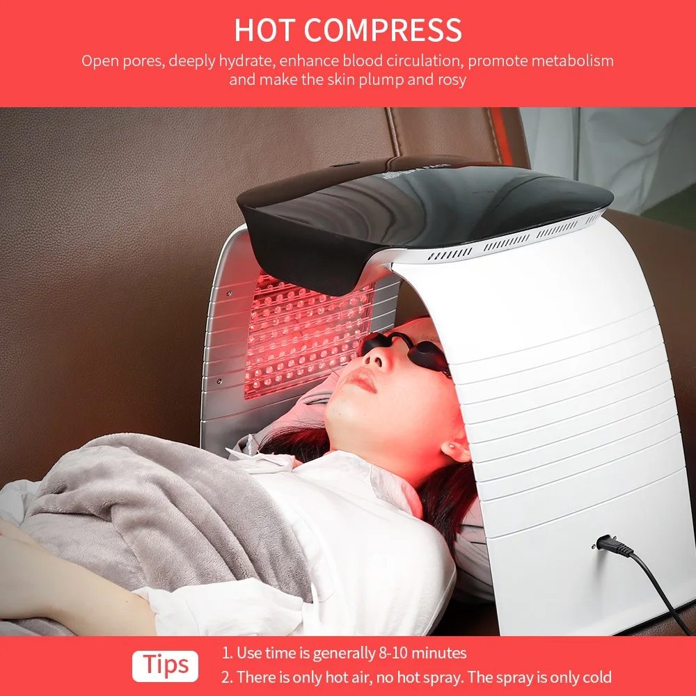 4-IN-1 LED Photon Machine Salon 8 LED Colors Mask Cold Nano Spray Moisturizing Hot Compress UV Light Absorb Ca+ SkinRejuvenation