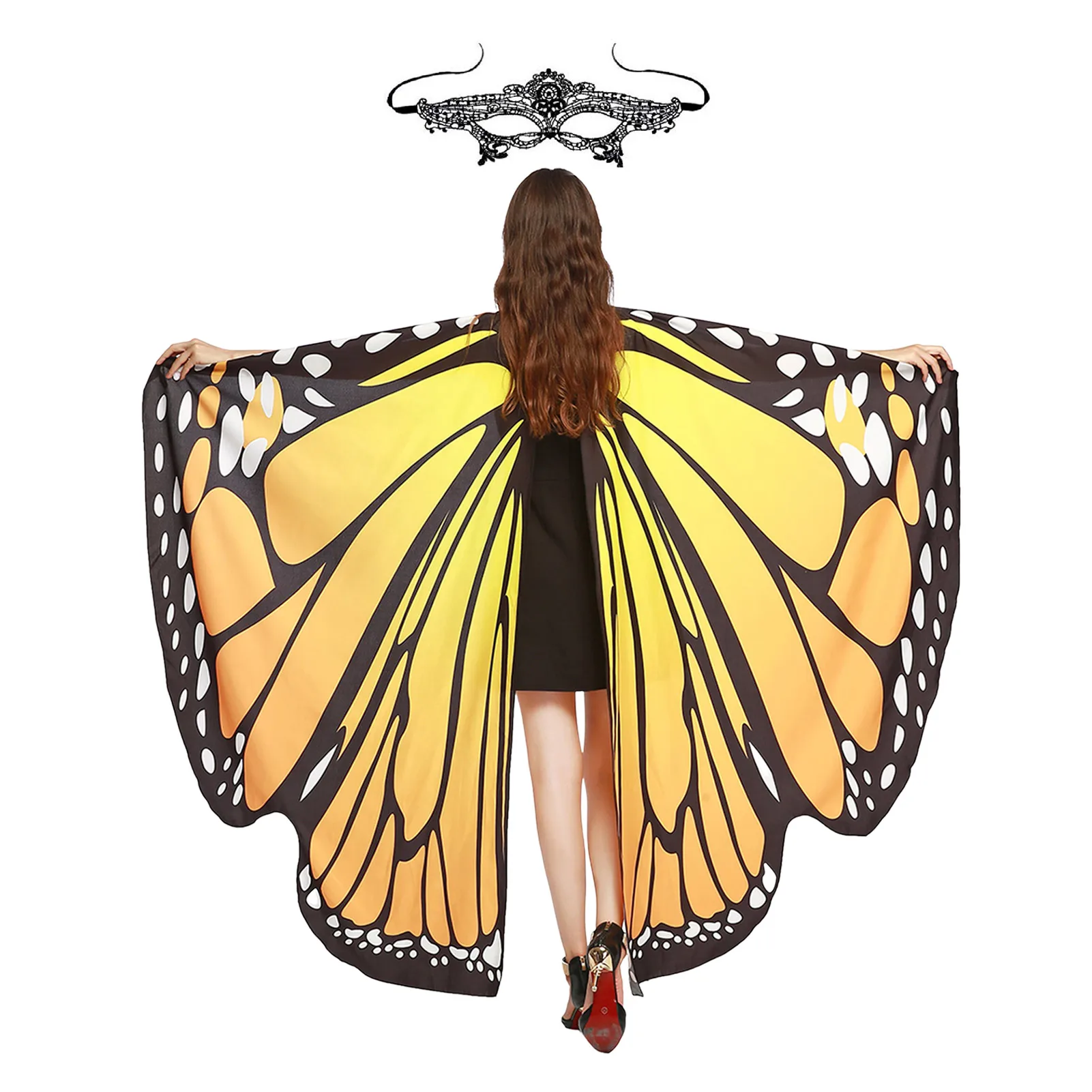 ฮาโลวีนปีกผีเสื้อเครื่องแต่งกายผ้าคลุมไหล่ผีเสื้อคู่ด้านข้างพิมพ์ Fairy Cape เทศกาล Carnival COSPLAY Performance