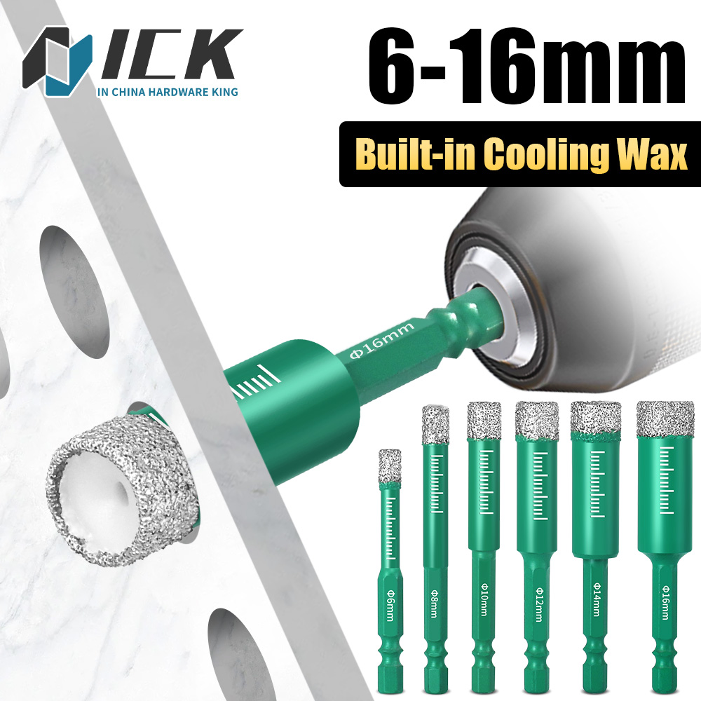 Алмазное сверло 6-16 мм с шестигранным хвостовиком, встроенный охлаждающий воск для фарфоровой плитки, стекла, гранита, мрамора, керамической кольцевой пилы