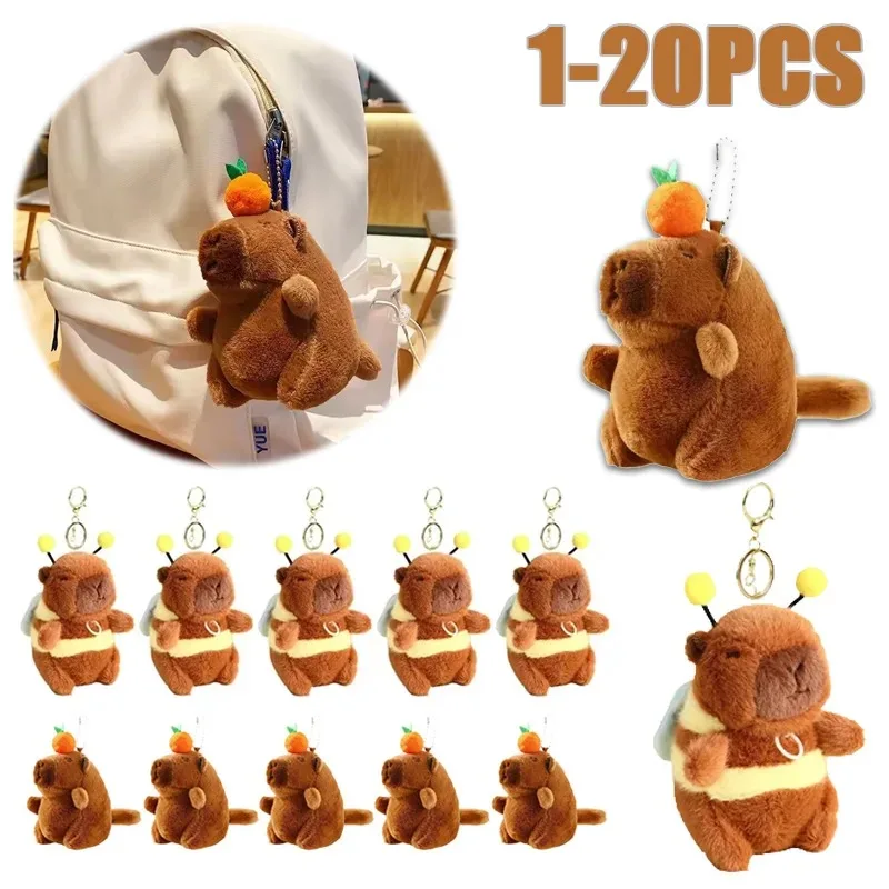 1-10 pçs marrom macio capivara chaveiro cruz vestir engraçado pelúcia abelha pingente de pele puxando corda dos desenhos animados animal chaveiro casal
