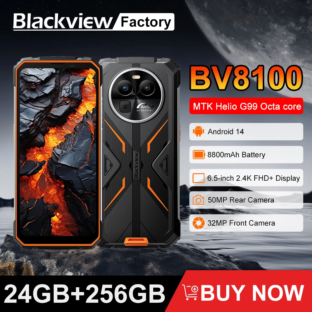 Smartphone robusto Blackview BV8100 24Go + 256Go 8800mAh "6,5 K 120Hz 50MP Android 14 IP68 NFC GPS (lâmpada de bolso)