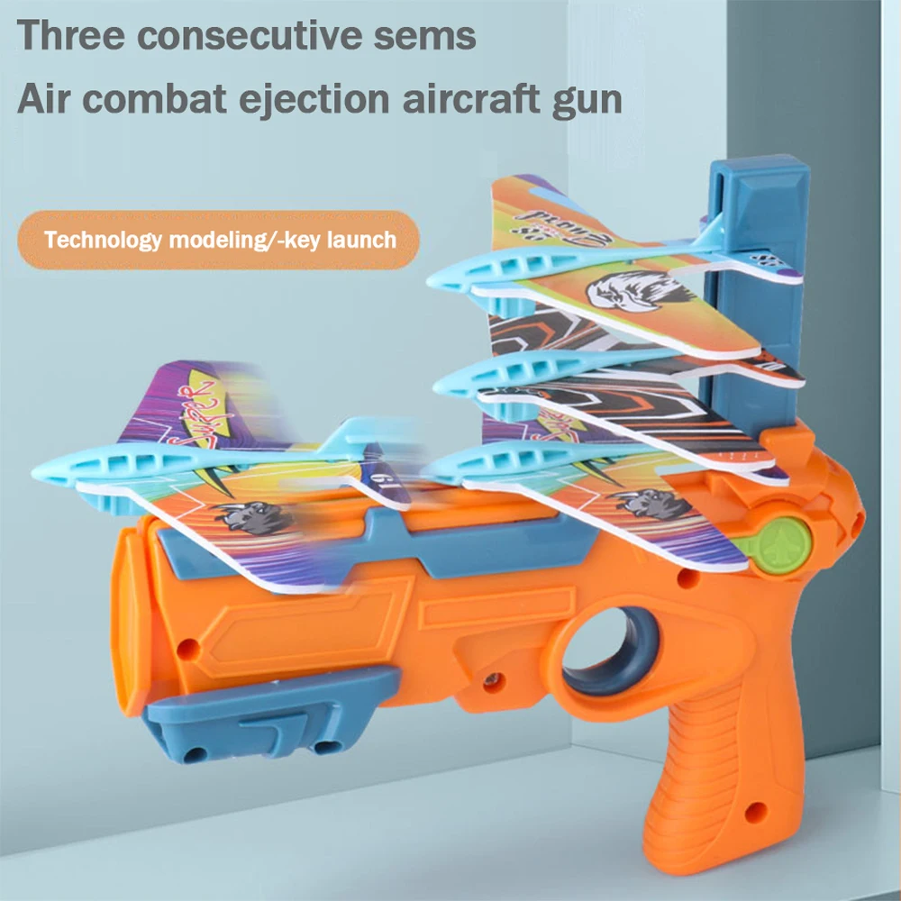 Giocattoli da esterno Pistola per lancio continuo dell'aereo in schiuma volante Pistola per catapulta Aereo aliante per bambini Preferito dai ragazzi
