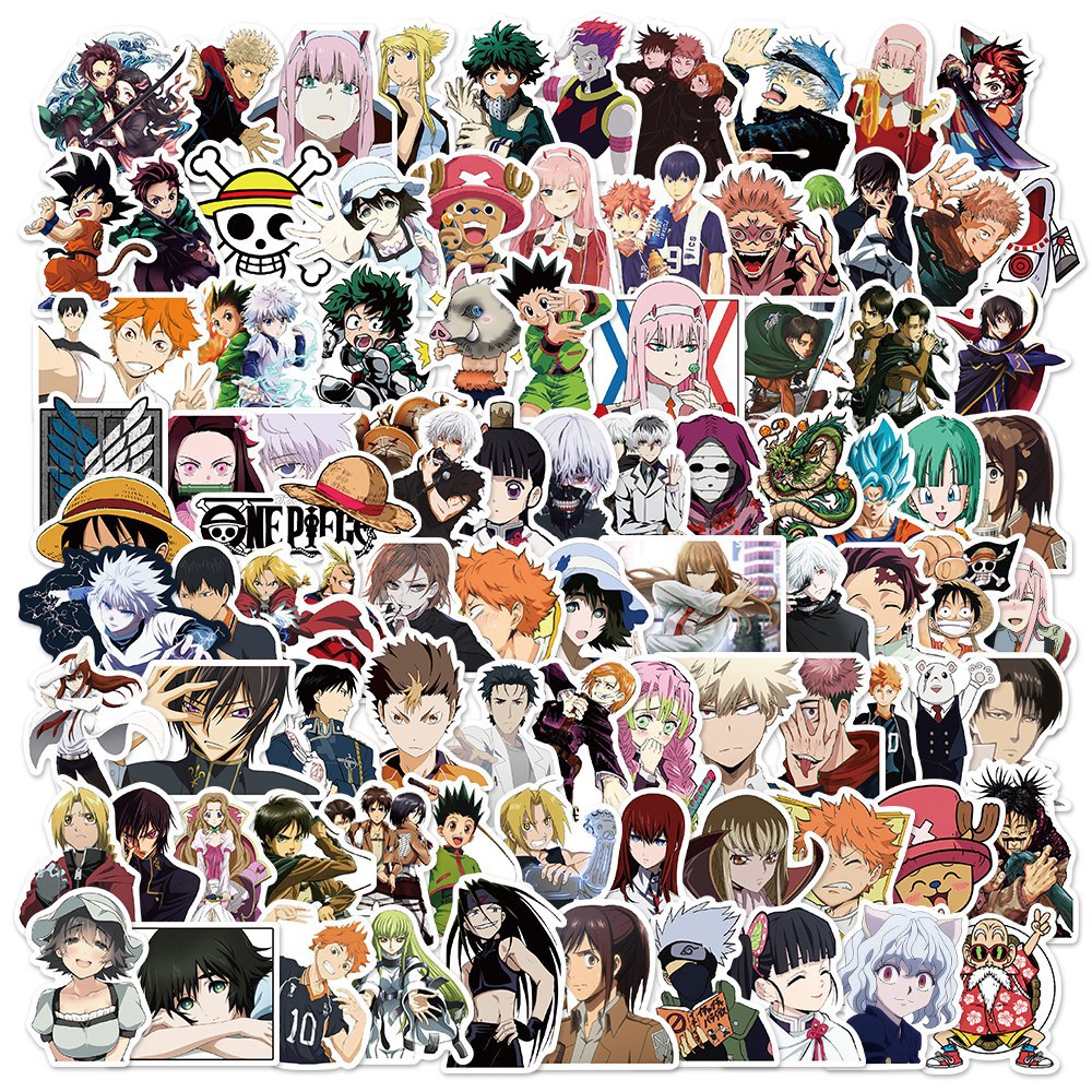 100PCS Mix Anime Sticker Set Demon Slayer Attack on Titan Stickers Graffiti Decals Laptop Luggage Skateboard Waterproof Sticker