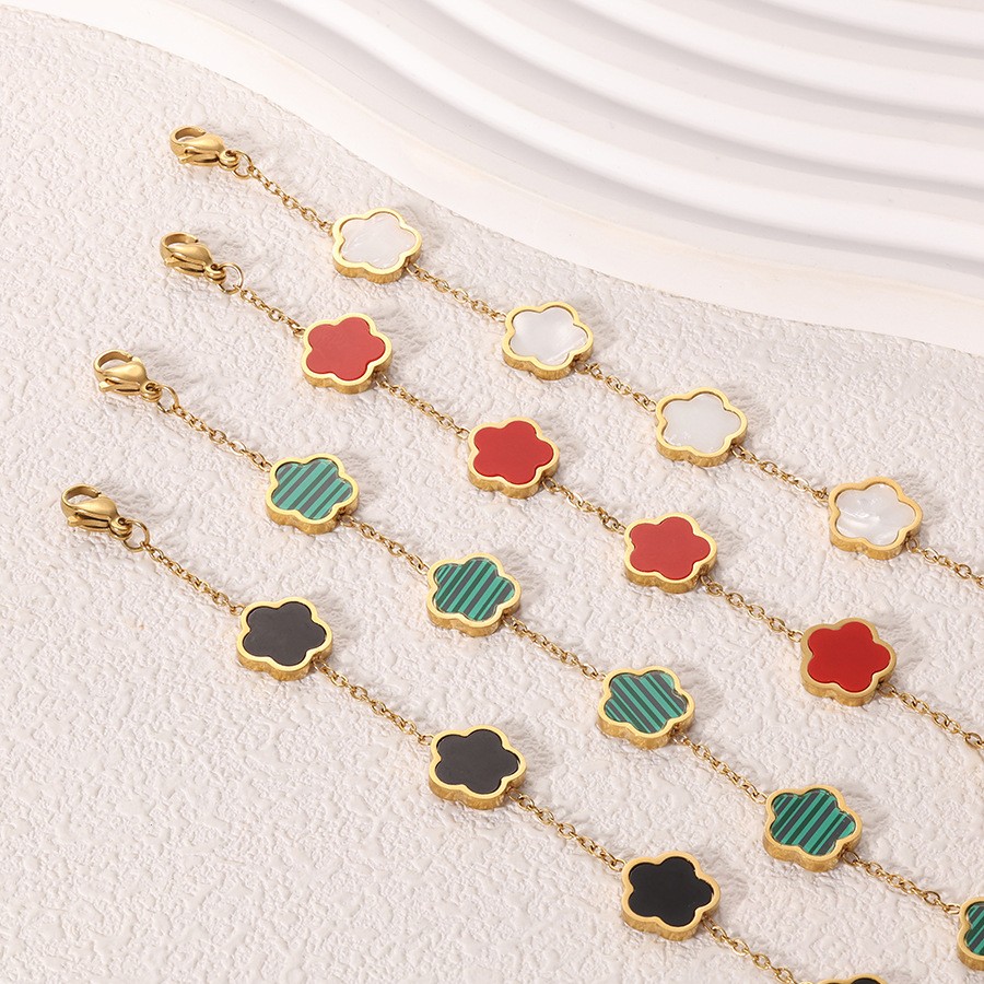 1 ชิ้นสแตนเลสZircon Mother-Of-Pearlสร้อยข้อมือดอกไม้ห้าใบสําหรับผู้หญิง,เรียบง่ายและแฟชั่นสวมใส่ทุกวันเครื่องประดับ