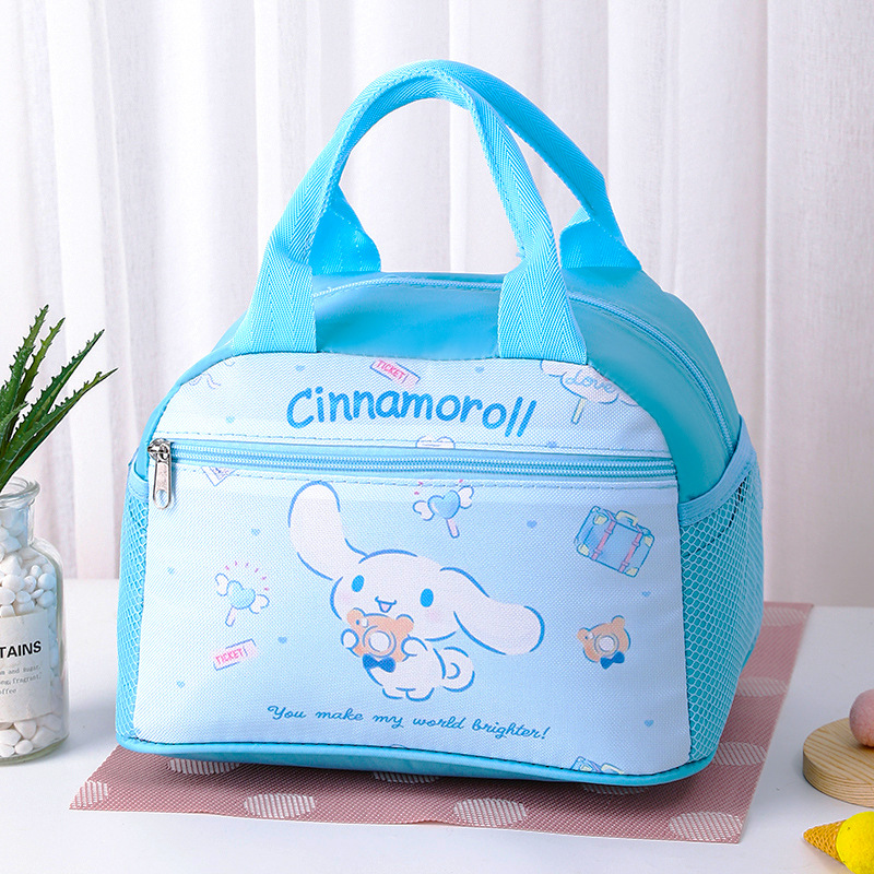 ถุงอาหารกลางวันหุ้มฉนวน Hello Kitty Sanrio, กระเป๋าเบนโตะวัสดุอลูมิเนียมฟอยล์ Kuromi Cinnamoroll กว้างขึ้น, ผ้า Oxford กันน้ํา