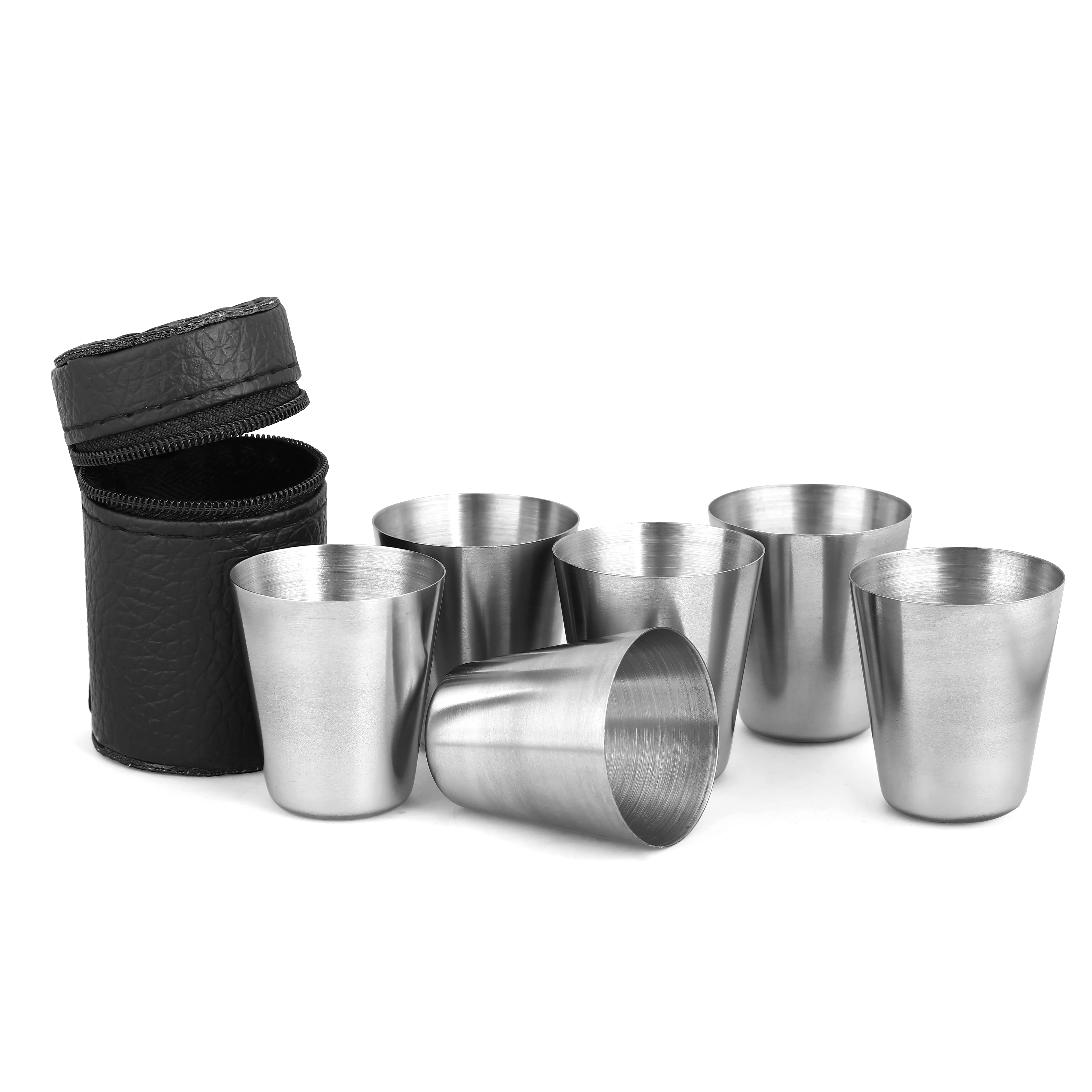 Juego de 4/6 Uds. De tazas de acero inoxidable para viajes prácticos al aire libre, Mini juego de vasos para whisky, vino con estuche, vajilla portátil de 30/70ml