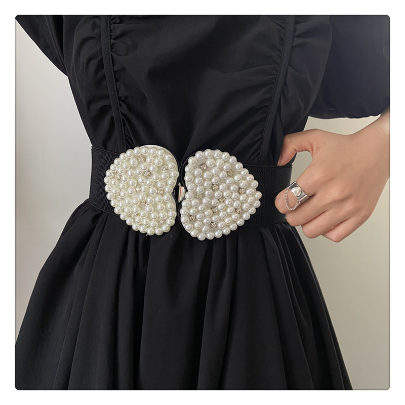 Linda pérola cintura elástica feminina saia elegante francesa combinando vestido elegante terno elástico cintura larga