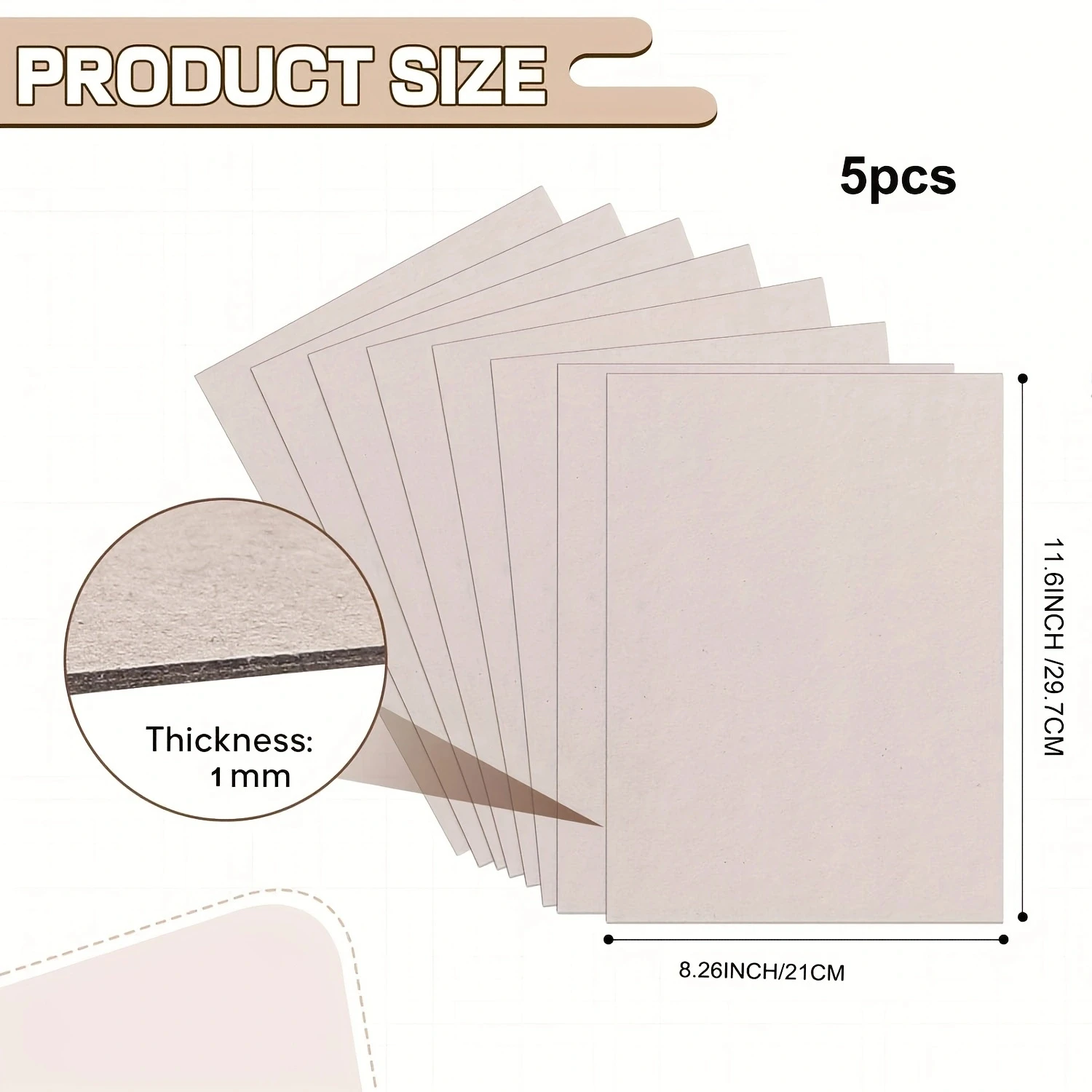 5 ชิ้น 1 มิลลิเมตรหนังสือ Board Binders Board Chipboard Designer Bookboard คราฟท์สีขาวสีเทา Heavy Duty Chipboard แผ่นเย็บเล่มการ์ด
