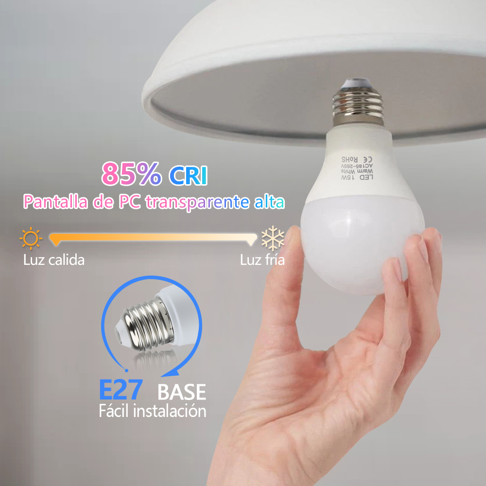 3W 6W 9W 12W 15W 18W Bombillas LED E27 Lampada Bombilla LED AC 220V-240V Smart IC Bombilla de alto brillo foco de lámpara