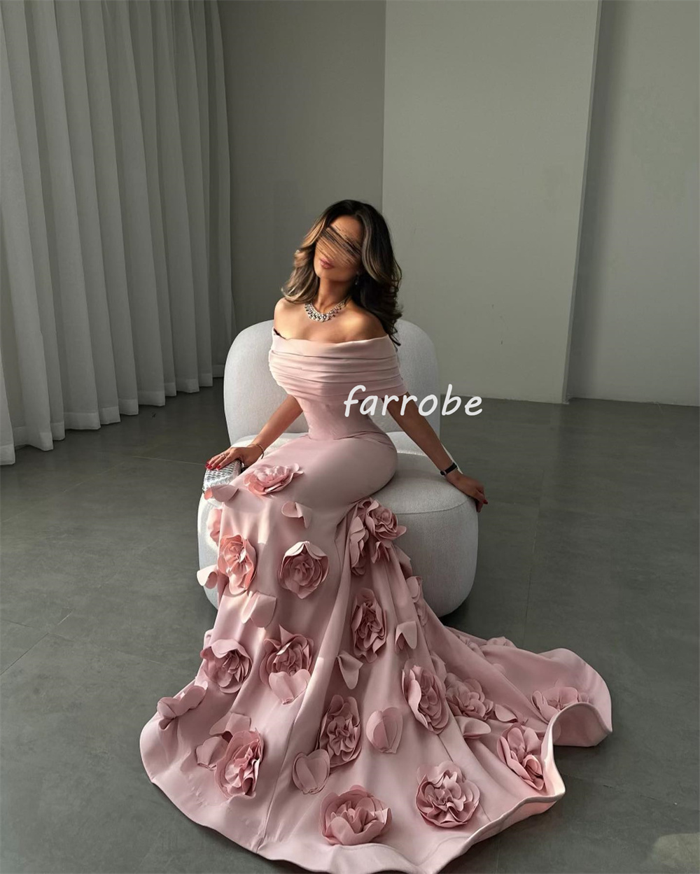 Customized Intricate Jersey Handmade Flower Pleat Mermaid Off-the-shoulder Long Dresses Bespoke Occasion Dresses Exquisite
