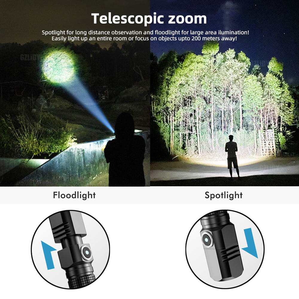 Super helle Mini xhp50 LED Taschenlampe USB Taschenlampe wiederauf ladbare Zoom Angel laterne leistungs starke 3 Beleuchtungs modus Camping lampe