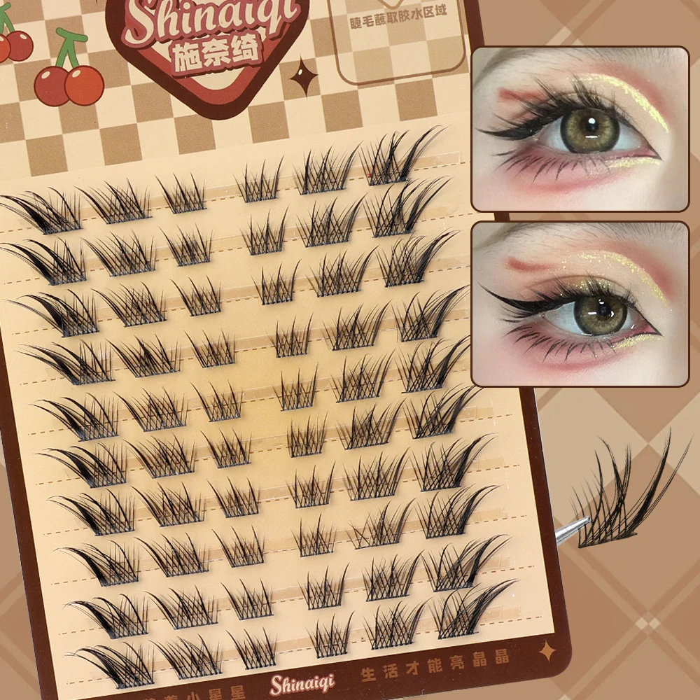 Extensiones de pestañas postizas con efecto de ojo de zorro, 10 filas, mechones segmentados gruesos naturales y esponjosos, reutilizables, herramienta de maquillaje DIY