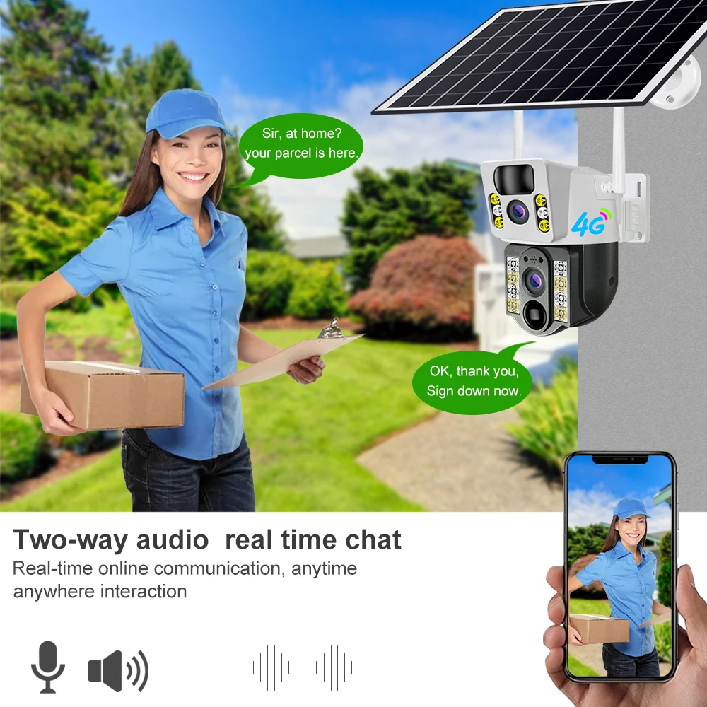 8MP 4K ワイヤレスソーラーカメラ 4G Sim 屋外デュアルレンズ Wifi IP カメラ PIR ナイトビジョン V380 プロ CCTV セキュリティ保護モニター