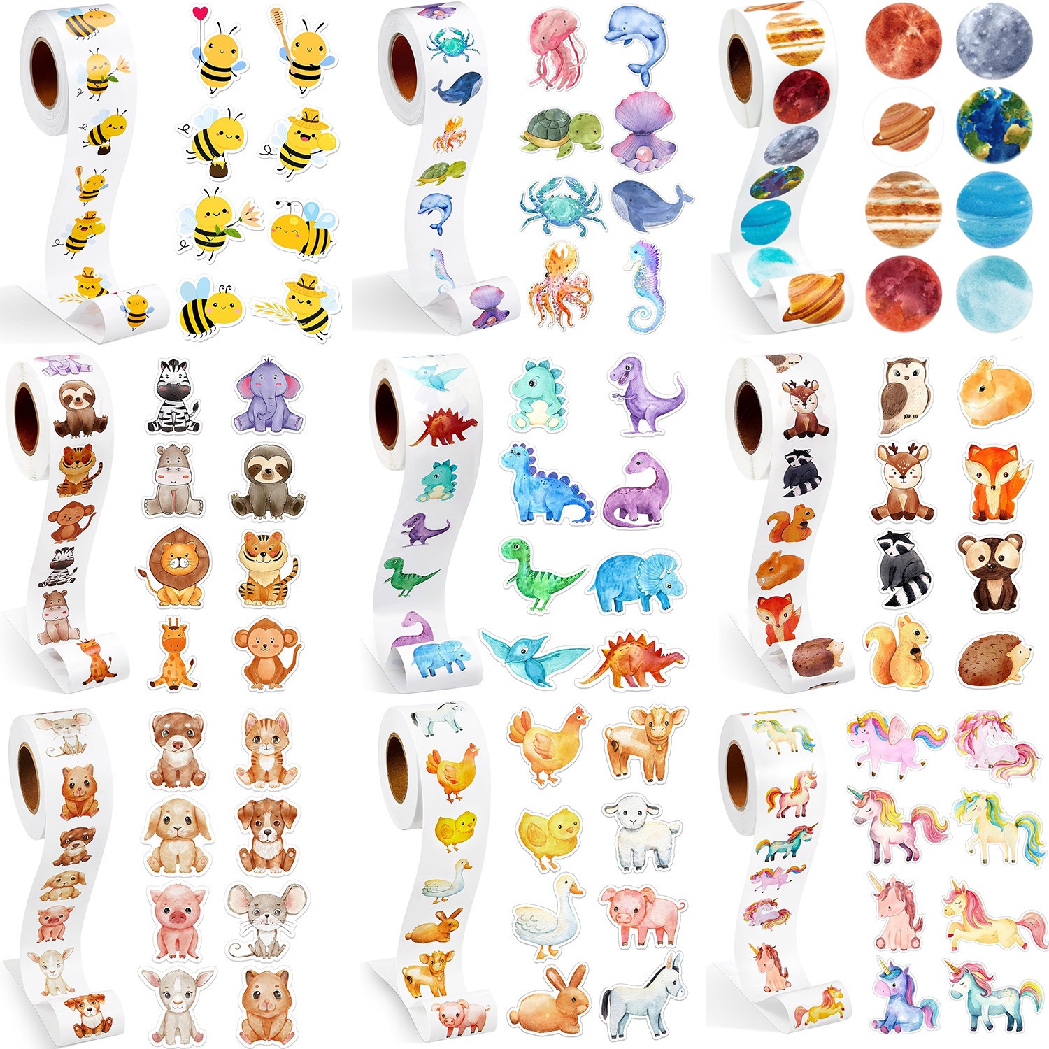 100-500 шт. новые наклейки с животными, маленькие рулоны, упаковочная упаковка, катящиеся наклейки, декоративные этикетки для фотокарт TZ312