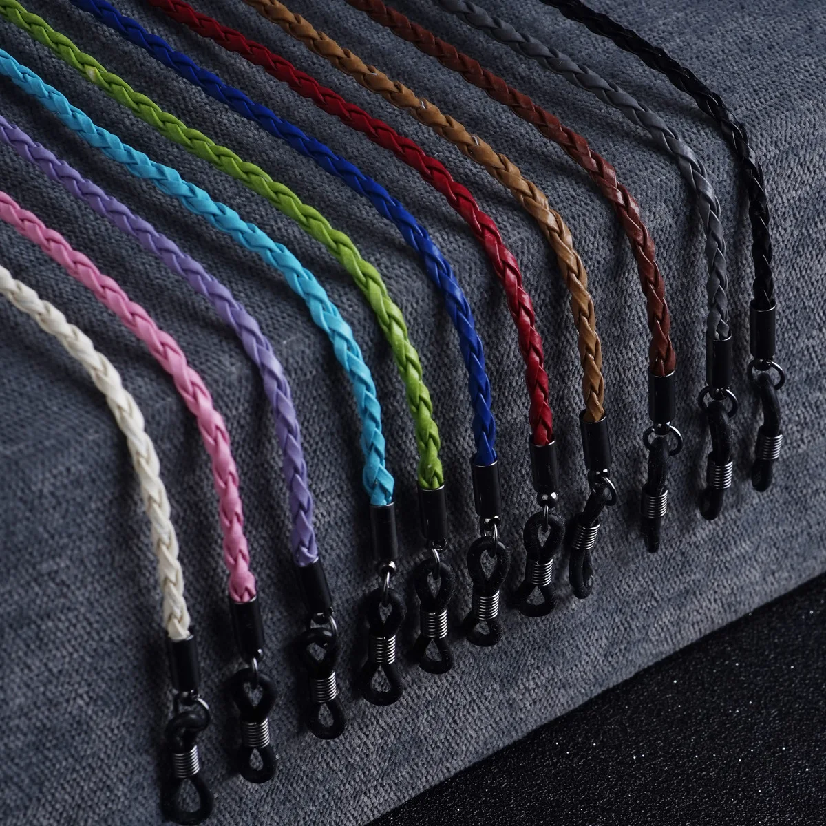 Gafas de sol de giro grueso, cadena de cuerda de cuero, cadena para gafas de lectura Multicolor, accesorios antideslizantes para deportes al aire libre