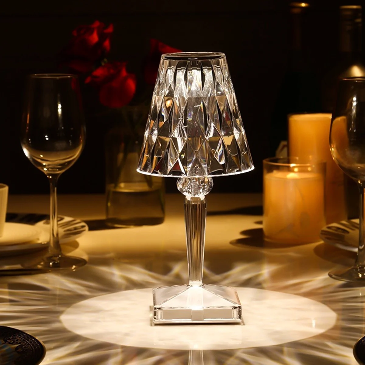 3Colors Diamond Table Lamp Crystal LED Bar Table Lamp Rechargeable Touch Sensor Dimming Bedside Lamps for Bedroom Decor