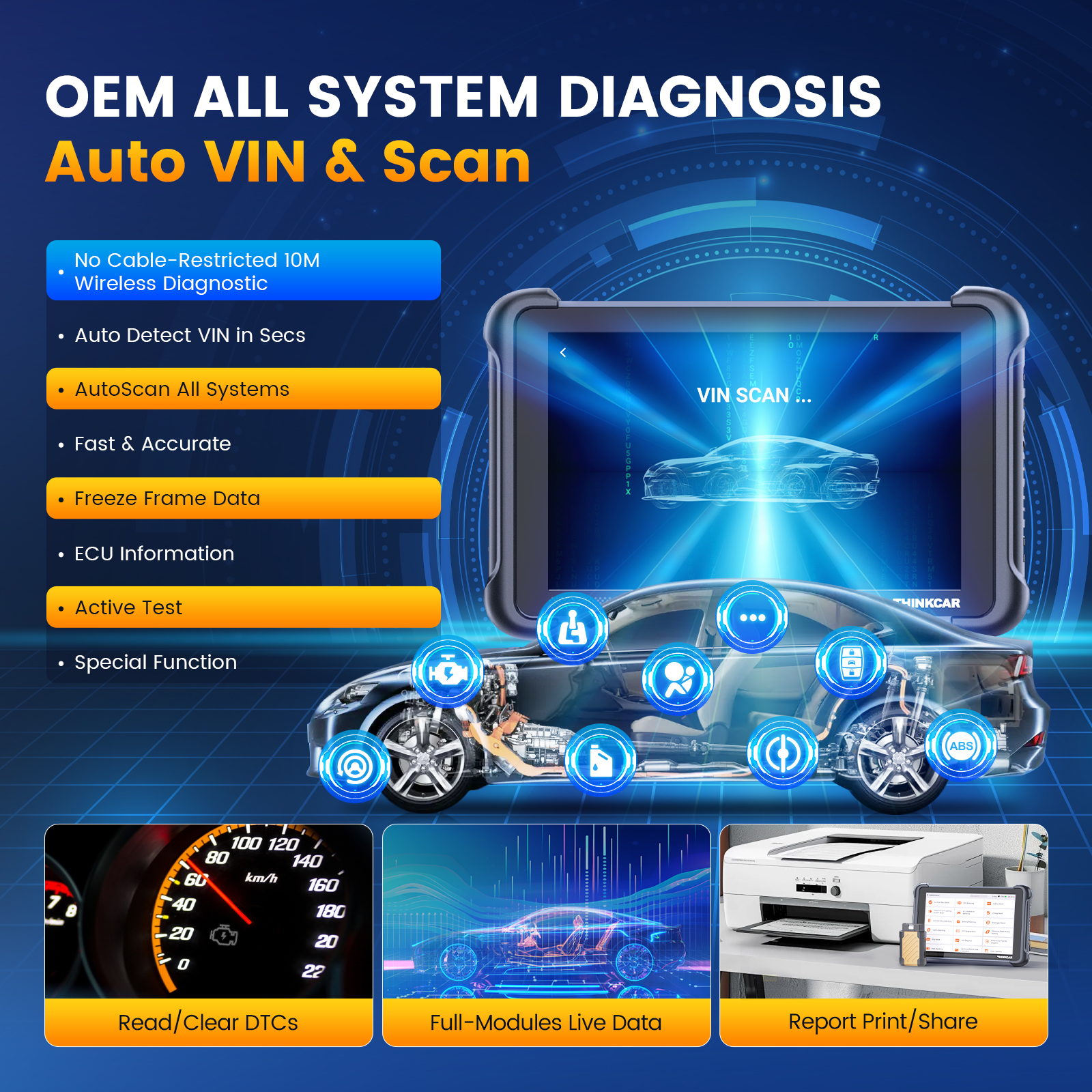 THINKCAR THINKSCAN 689BT CANFD&DOIP Escáner OBD2 Herramienta de diagnóstico de todos los sistemas, codificación ECU bidireccional, 34 servicios, actualización gratuita de por vida a través de WiFi, 4+64 GB