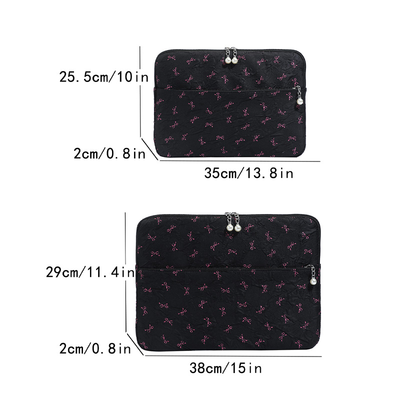 Professional Laptop Bag with Pearl Accent Zipper 13/15 Inch Ruffled Texture Shock-Resistant Cover for Work Leisure Activities