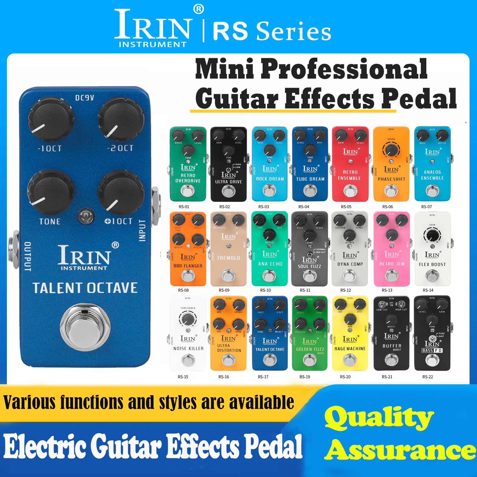 Pedal de efectos de guitarra eléctrica IRIN True Bypass Fuzz, Overdrive, distorsión, Flanger, Ensemble, Tremolo, Accesorio de Guitarra