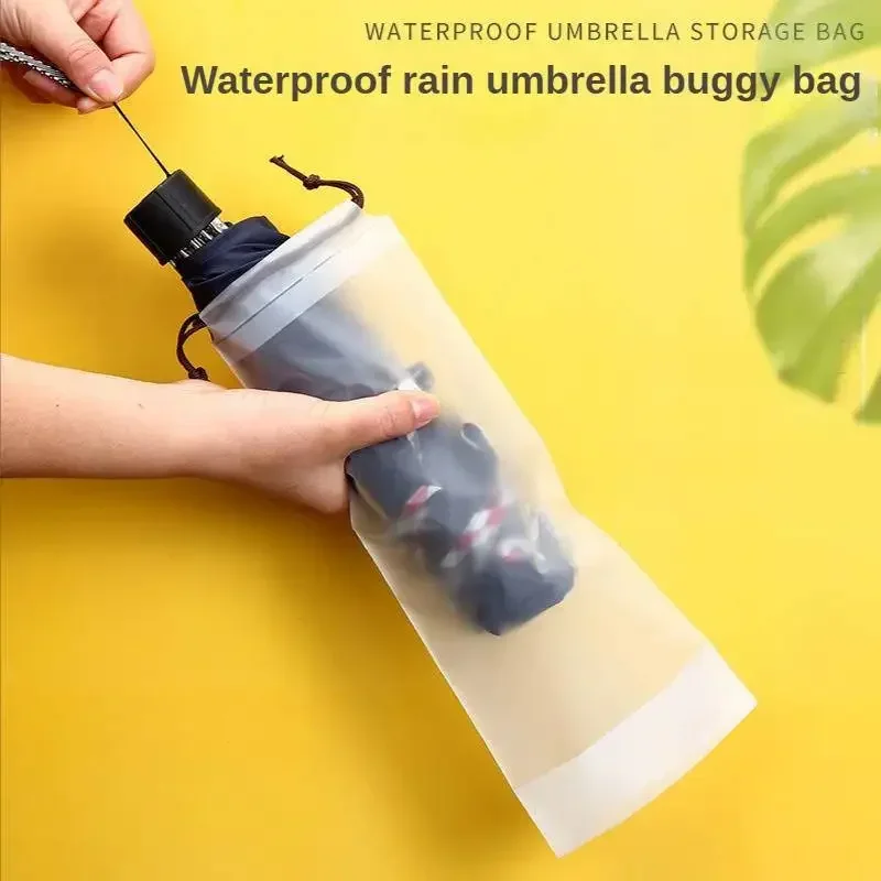 Bolsa de almacenamiento de paraguas impermeable con boca de haz, bolsa de plástico con cordón, bolsa translúcida, almacenamiento, bolsa húmeda montada en vehículo, 10 Uds.
