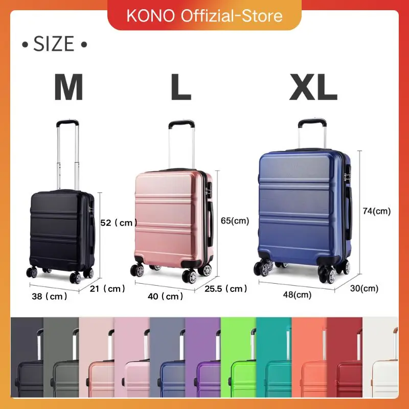 KONO  Hartschalen Koffer, Leichte ABS Trolleys mit Zwillingsrollen, TSA Schloss, Reisekoffer（M/L/XL）