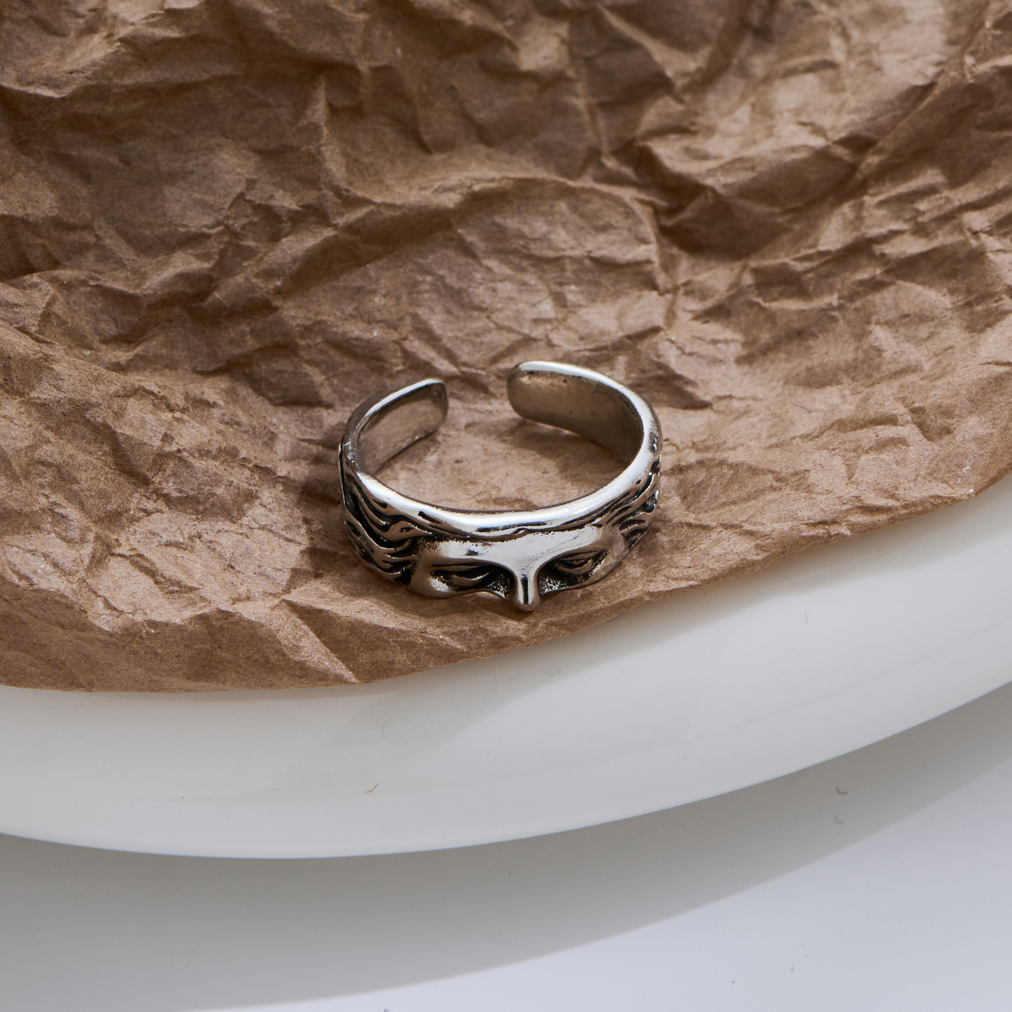 Rings For Men Creative Venus Mask Ring, Retro Thai Silver Relief With Adjustable Opening Ring Confessing Gift
