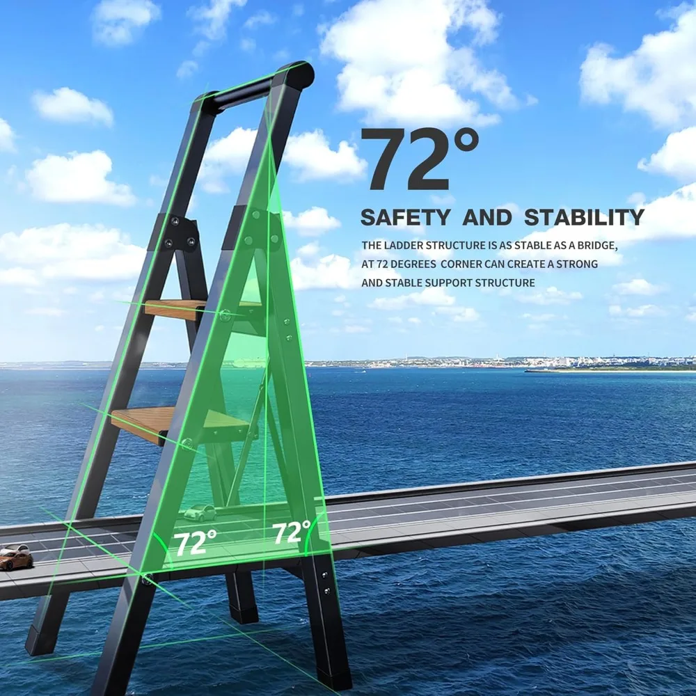 Folding Step Stool with Aluminum Wide Pedal & Convenient Handgrip, 330lbs Capacity Steel Ladder for Household and Office Use