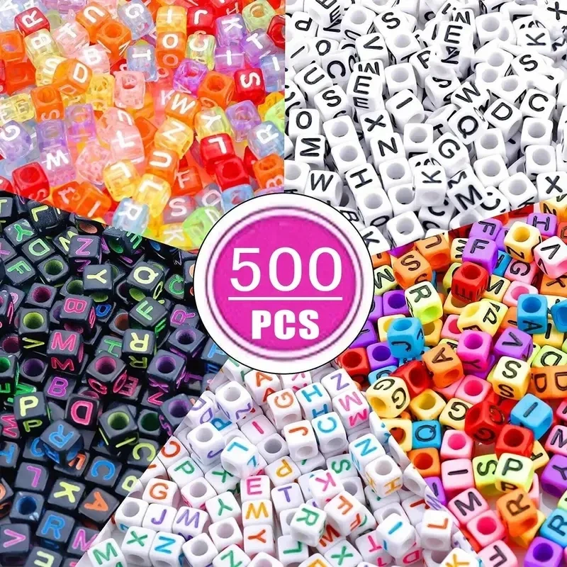 500/300pcsAcrylic Alphabet Cube Beads, Assorted A-Z Letter Spacer Beads for Bracelet, Necklace DIY Jewelry Making Craft Supplies