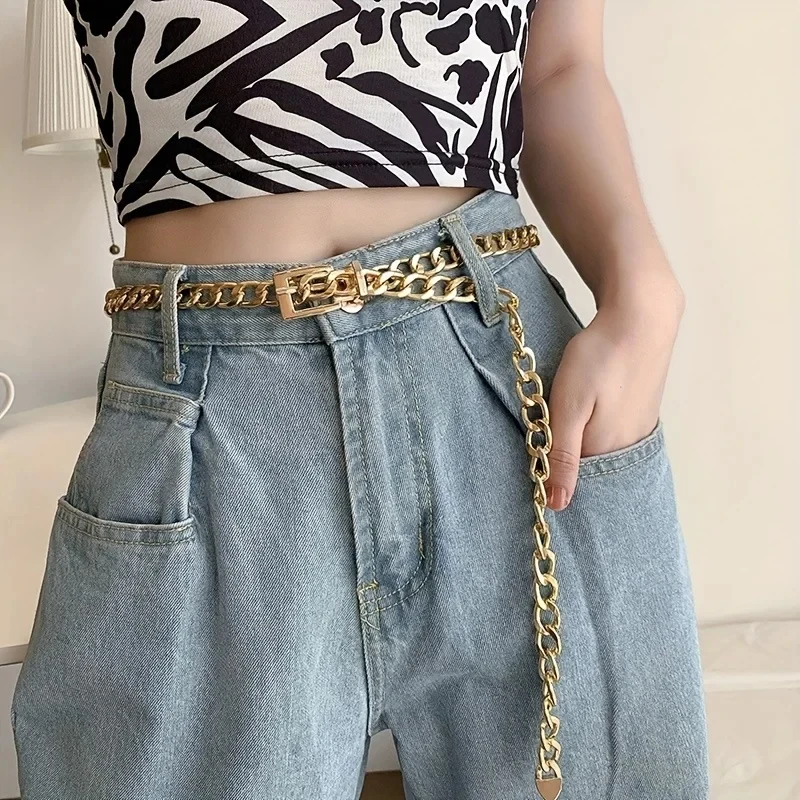 Multi Layer Punk โลหะเงินเข็มขัดผู้หญิงยาวพู่เอวโซ่ทองเข็มขัดกางเกงยีนส์หญิงเข็มขัด Body Chain