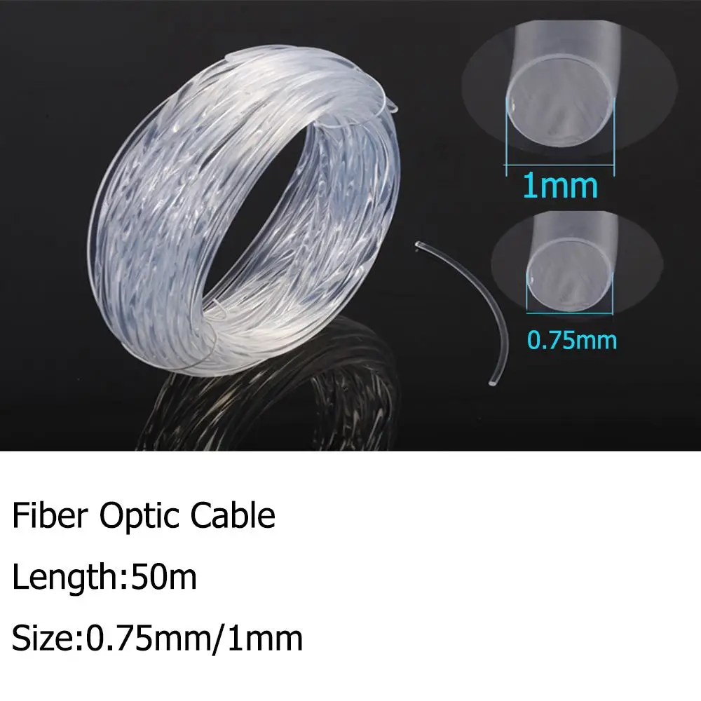 ปลายสายเคเบิลใยแก้วนำแสงพลาสติก0.75มม./1มม. ปลายเรืองแสง50ม. x 0.75มม. PMMA ไฟ LED ชัดเจน DIY สำหรับ LED ไฟติดเพดานดวงดาวบนท้องฟ้า