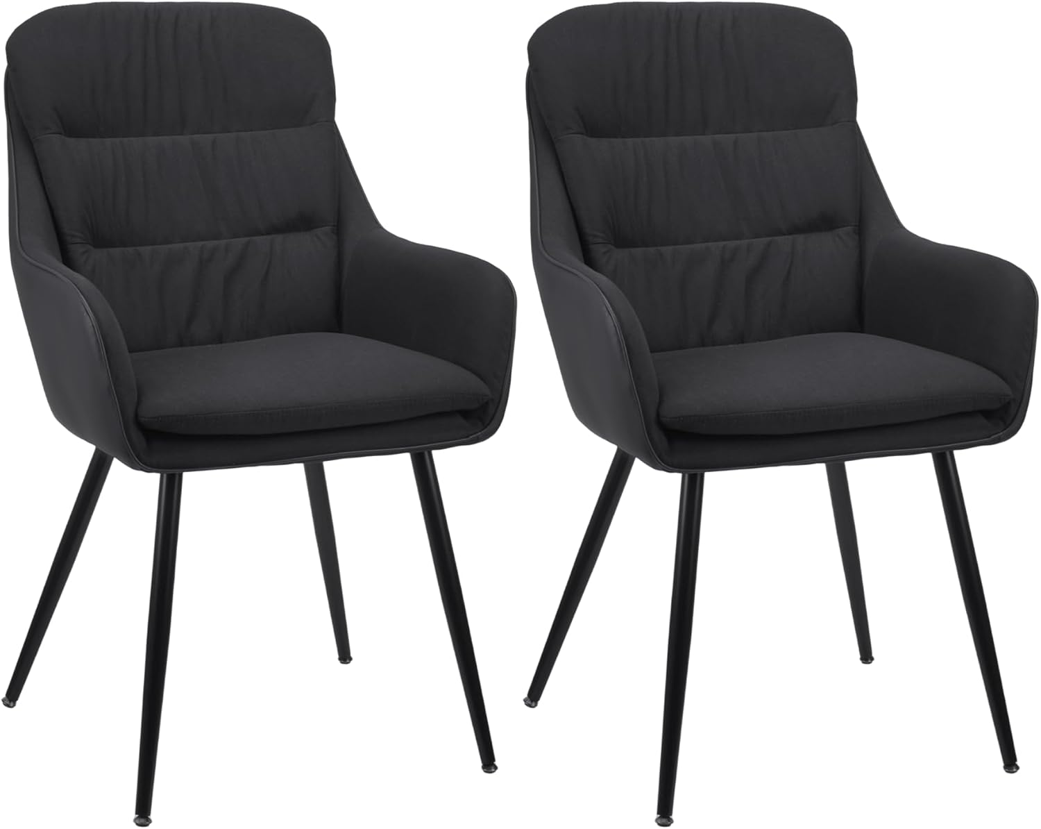 Dining Chair Set of 2 with backrests, Thick Padded Seat armchairs, Easy-Clean Faux Leather and Linen, Sturdy Metal Le