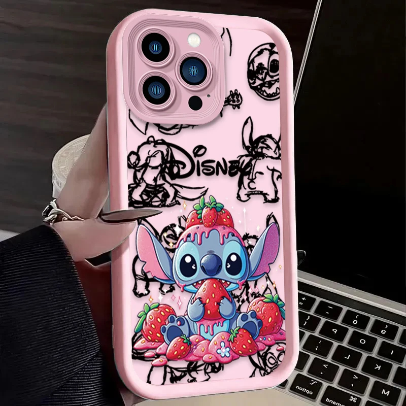 Funda de teléfono bonita de fresa de Disney Stitch para iPhone 16 15 14 13 12 11 Pro Max X XS Max XR 12 13 Mini 8Plus, funda suave a prueba de golpes