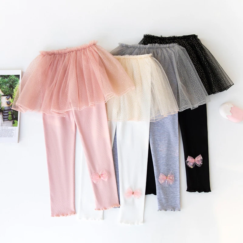 Cotton Girls Skirt Pants for Children Princess Skirts Baby Girl Pink Trouser Lace Kids Leggings Spring Fall Child Pants